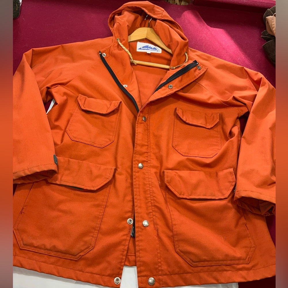 Orange canvas jacket Mountain Equipment Hooded Polarline zip Snap Big Pocket 70s